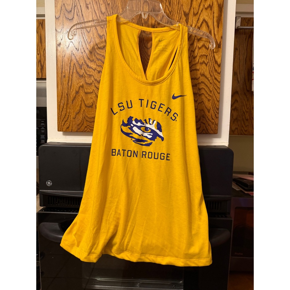 Nike LSU Tigers Baton Rouge Dri-FIT Tank Top Yellow Womens Medium Keyhole Back